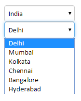 Screenshot of a list of cities for the selected country