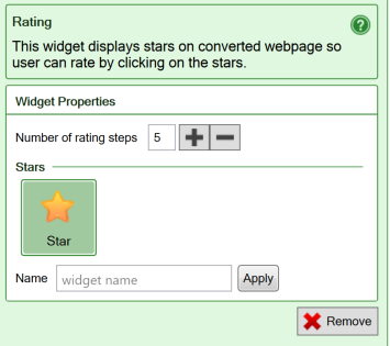 Screenshot of the settings for the Rating widget