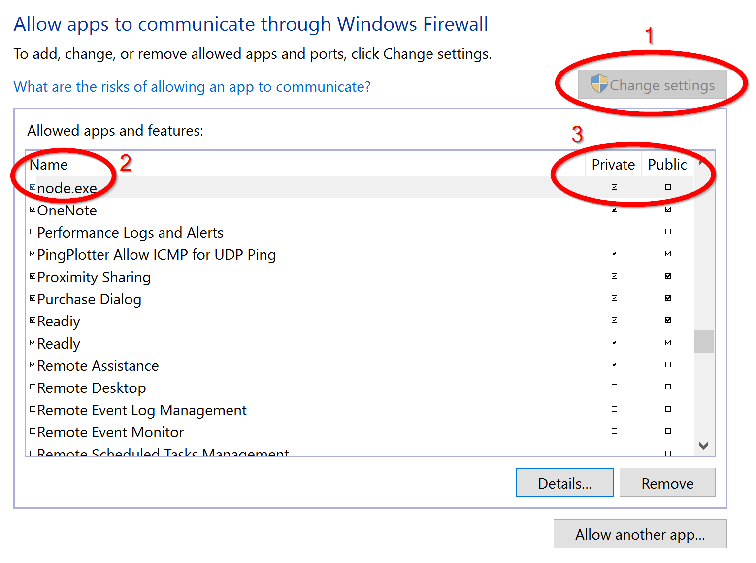 Screenshot of the Windows Firewall settings in Windows 8 or 10