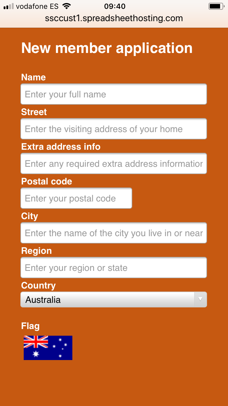 Screenshot of a membership application form shown on an iPhone