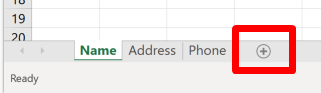 Screenshot of the "add worksheet" button in Excel