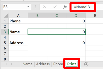 Screenshot of a print sheet in Excel