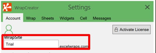Screenshot of the Wrapsite name on the Account tab