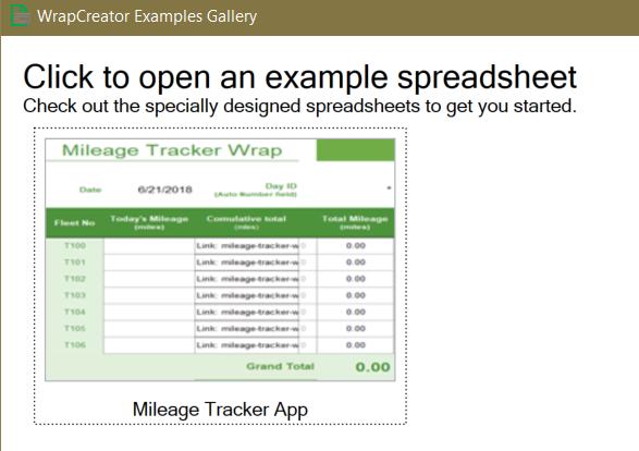 Screenshot of the Try Examples window for WrapCreator