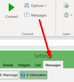 Screenshot of the Messages shortcut in the Convert section of the WrapCreator ribbon