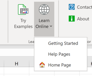 Screenshot of the Learon Onlinemenu in the Learn section of the WrapCreator ribbon