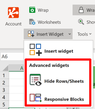 Screenshot of the Advanced Widgets in the Prepare section of the WrapCreator ribbon