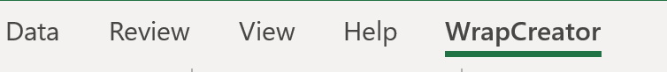 Screenshot of the WrapCreator link in the Excel ribbon