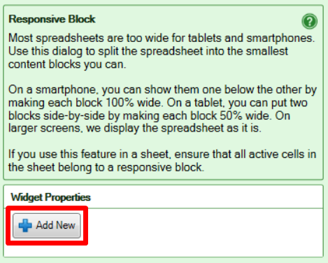 Screenshot of the Add New button in the Responsive Blocks settings