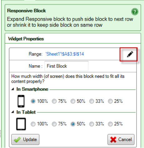 Screenshot of the pen icon that edits a responsive block