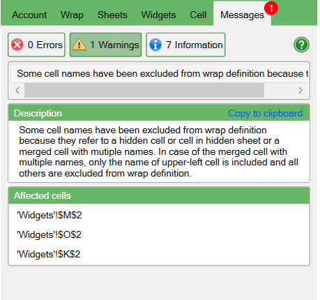 Screenshot of the warning message that appears when an input cell is permanently hidden or if a cell has more than one name