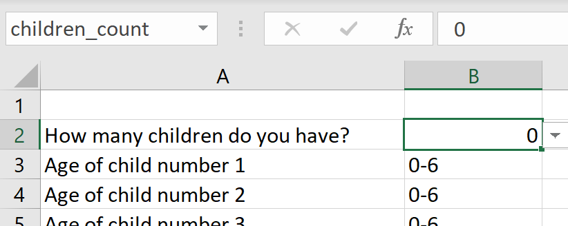 Screenshot of a Wrap with a field to enter the number of children a parent has