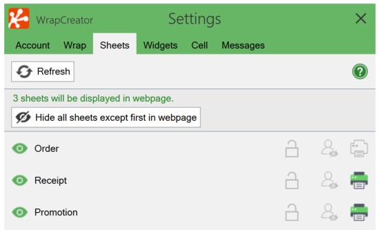 Screenshot of the Sheets tab with two print sheets