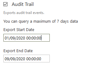 Screenshot of the Audit Trail settings in the Import/Export section of the Administration dashboard
