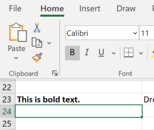 Screenshot of a new row where the bold attribute was copied to a new row below.