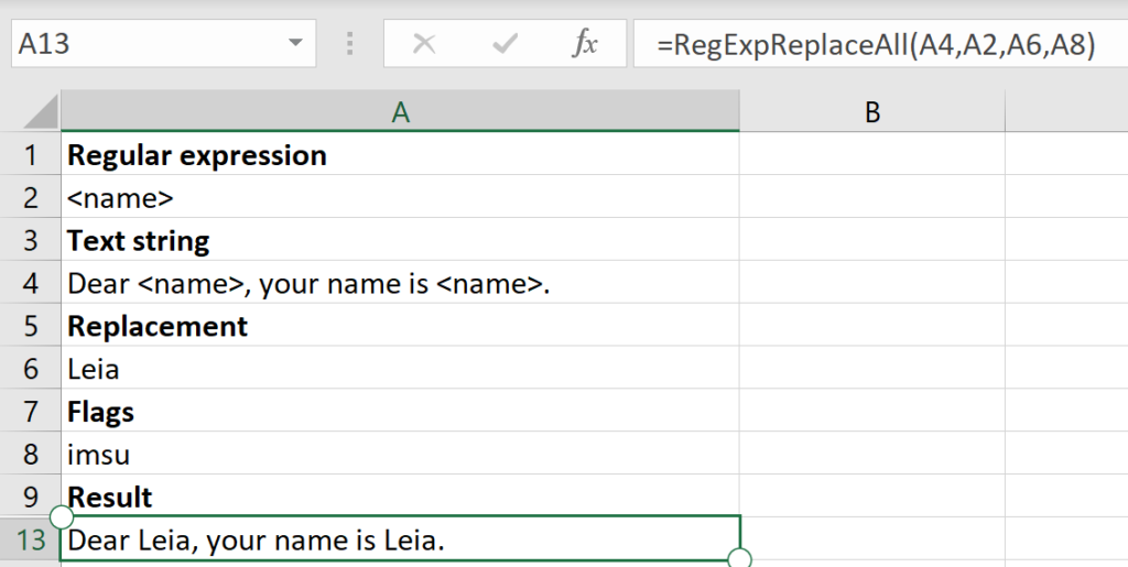Screenshot of the RegExpReplaceAll function