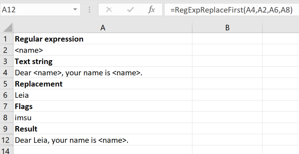 Screenshot of the RegExpReplaceFirst function