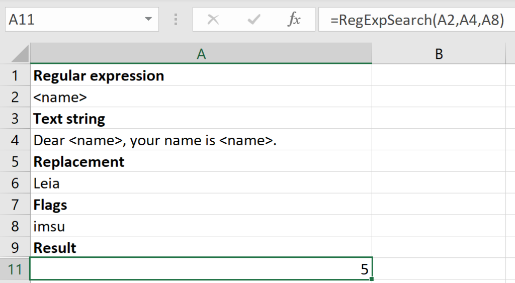 Screenshot of the RegExpSearch function