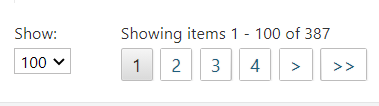 Screenshot of the pagination options at the bottom of a list of items