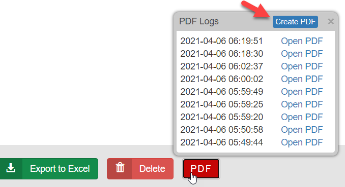 Screenshot of the PDF Log in the wrap