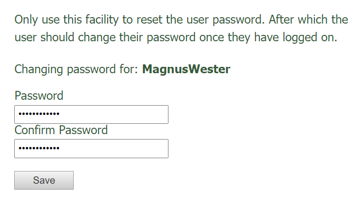Screenshot of the Change Password windows on the wrapsite start page