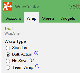 Screenshot of the wrap tab for a Bulk Action wrap