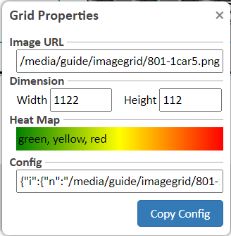 Screenshot of the Heat Map color selector in the Grid Properties dialog for the ImageGrid widget.