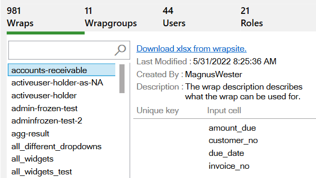 Screenshot of the link to download the xlsx source for a wrap template directly from the Account tab